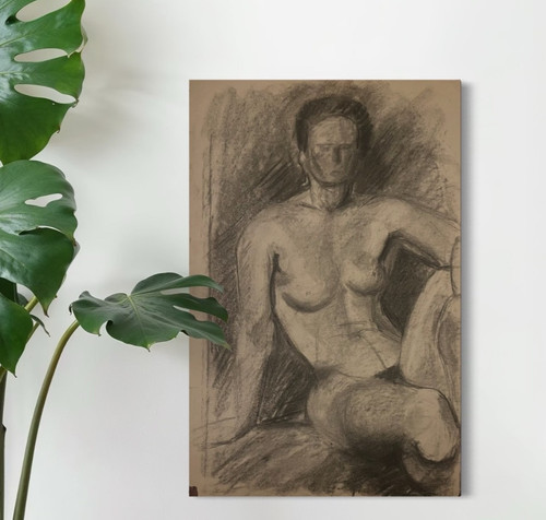 Tableau dessin fusain femme - fusain,